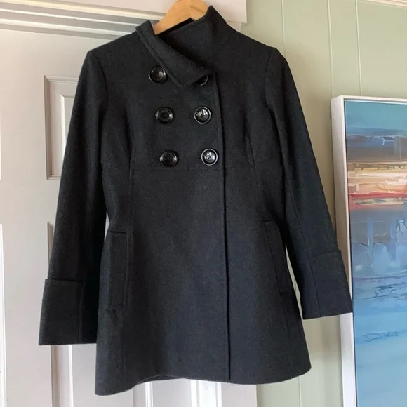 Michael Michael Kors Wool Blend Grey Button Pea Coat Size M - Picture 2 of 6